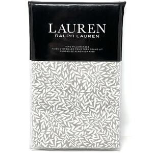 Ralph Lauren Spencer Leaf Sateen King Pillowcases Stone Grey Gray 2 NWT Set